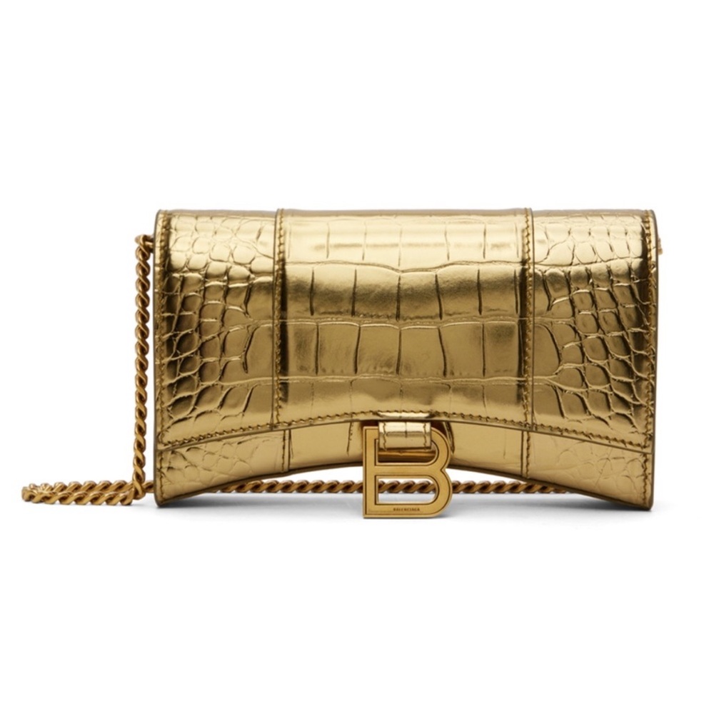 BALENCIAGA Gold Croc-Embossed Wallet on Chain Bag